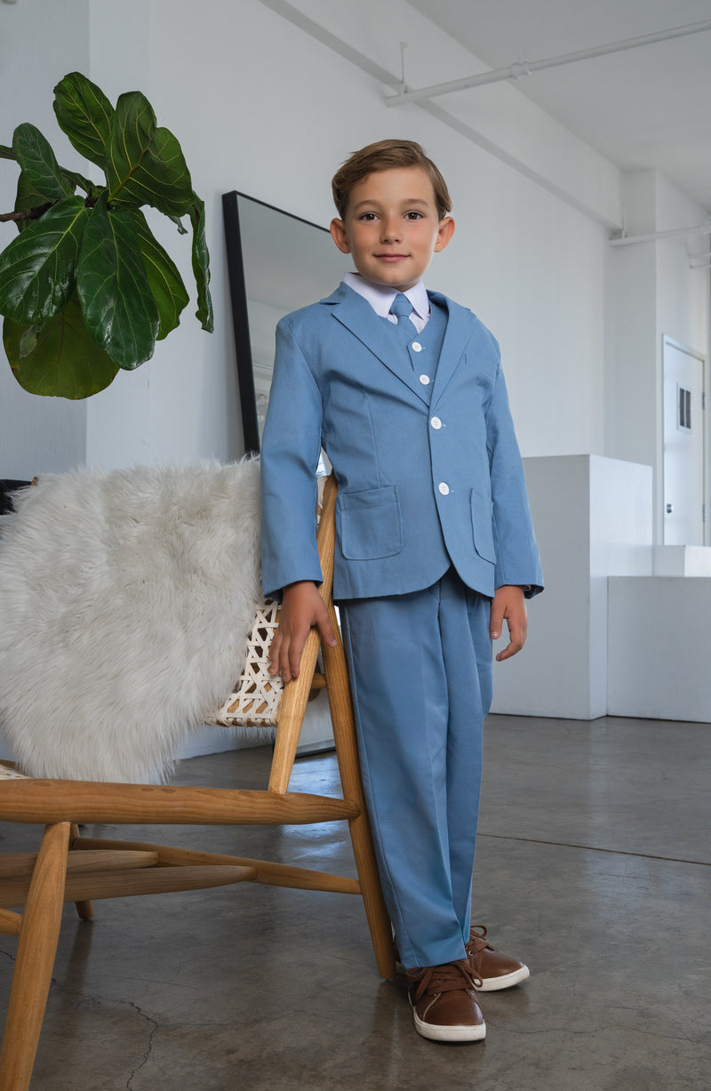 Boys Joey Safari 5-Piece Suit - Powder Blue