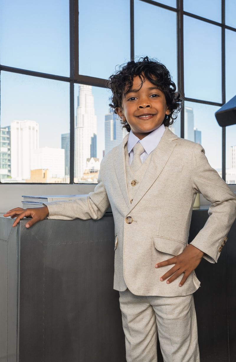 Boys Oasis Safari 5-Piece Slim Fit Suit - Sand