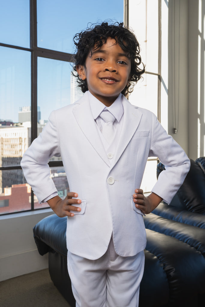 Boys Oasis Safari 5-Piece Slim Fit Suit - White