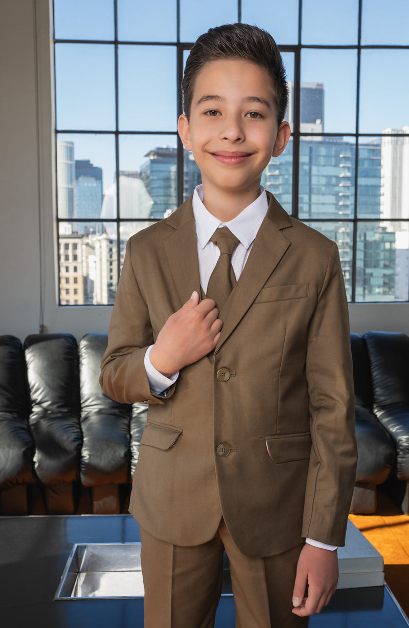 Boys 007 5-Piece Slim Fit Suit - Mocha