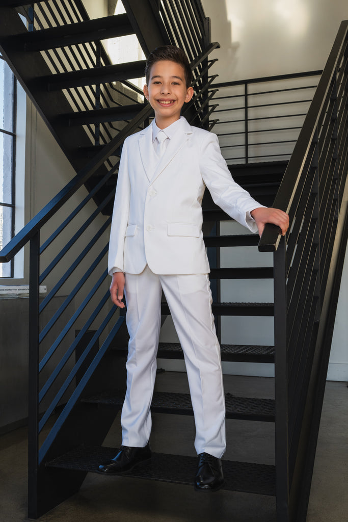 Boys 007 5-Piece Slim Fit Suit - Pearl White