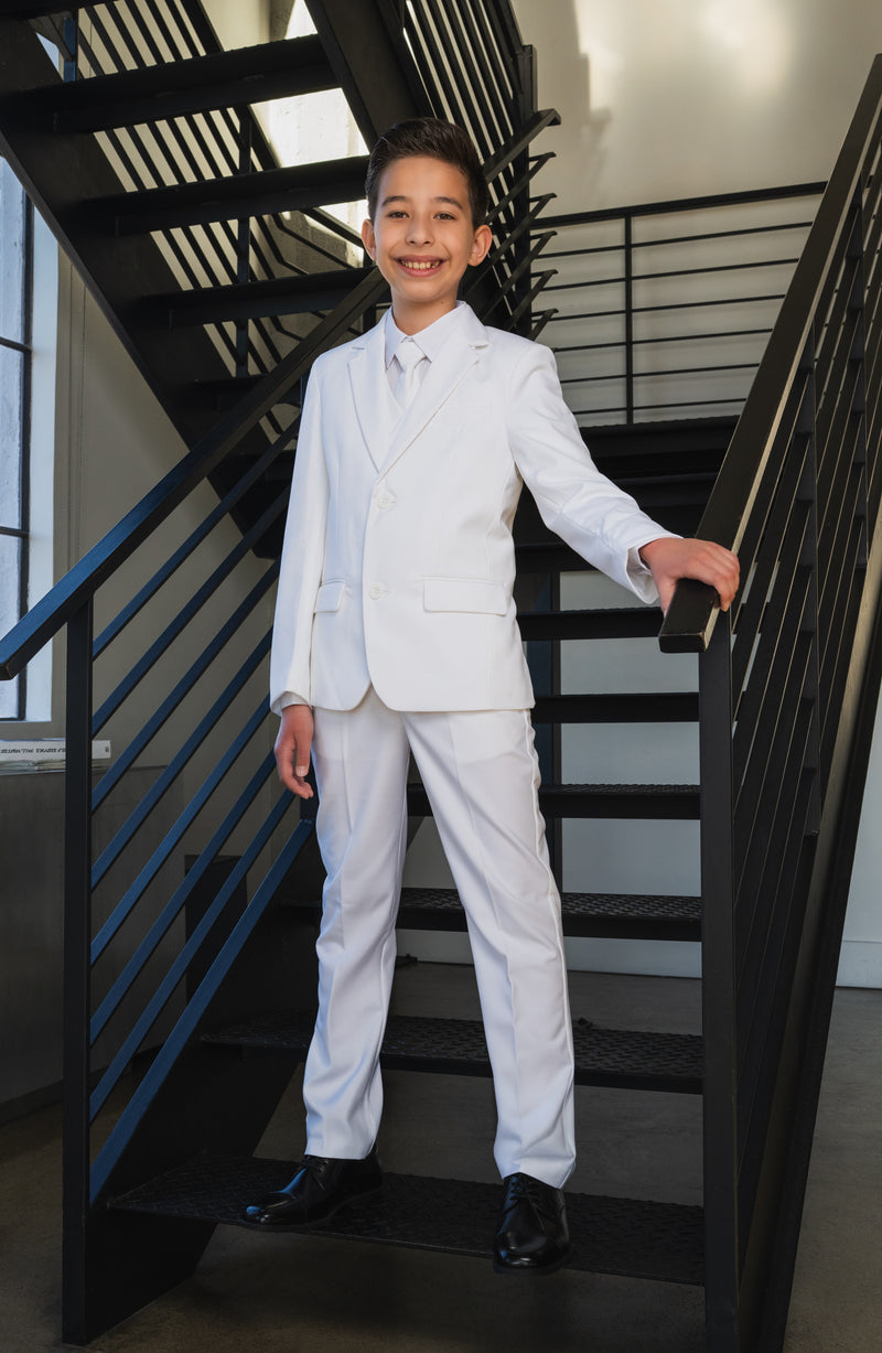Boys 007 5-Piece Slim Fit Suit - Pearl White