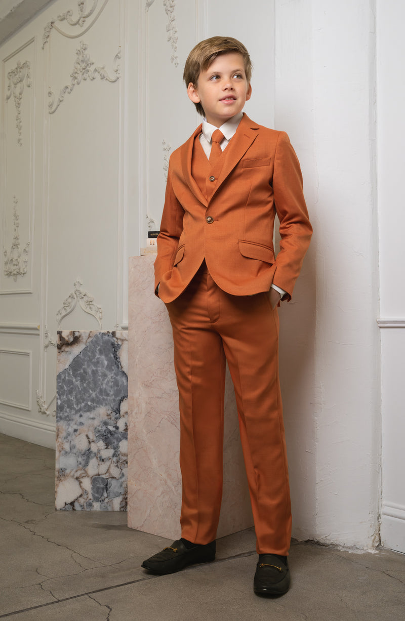 Boys Osiris 5-Piece Slim Fit Suit - Terracotta