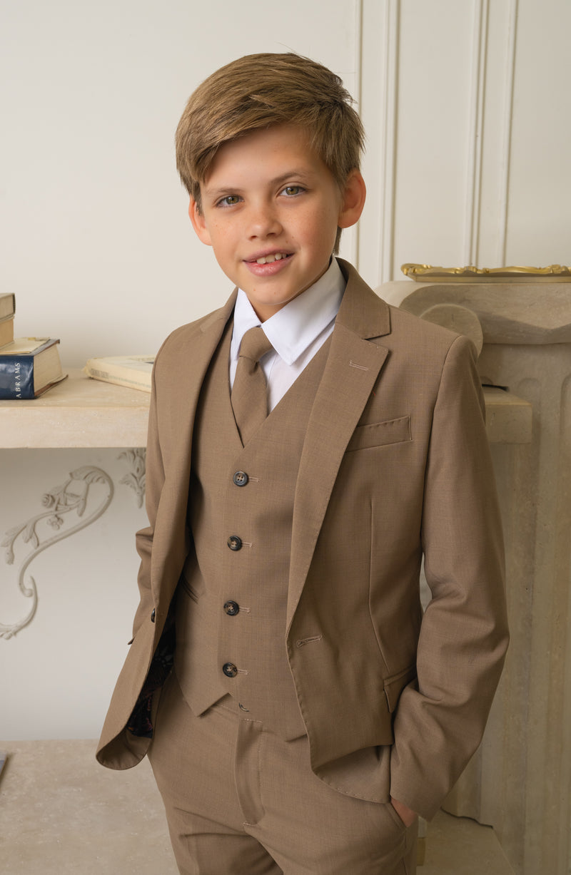 Boys Luxor 5-Piece Slim Fit Suit - Desert Beige