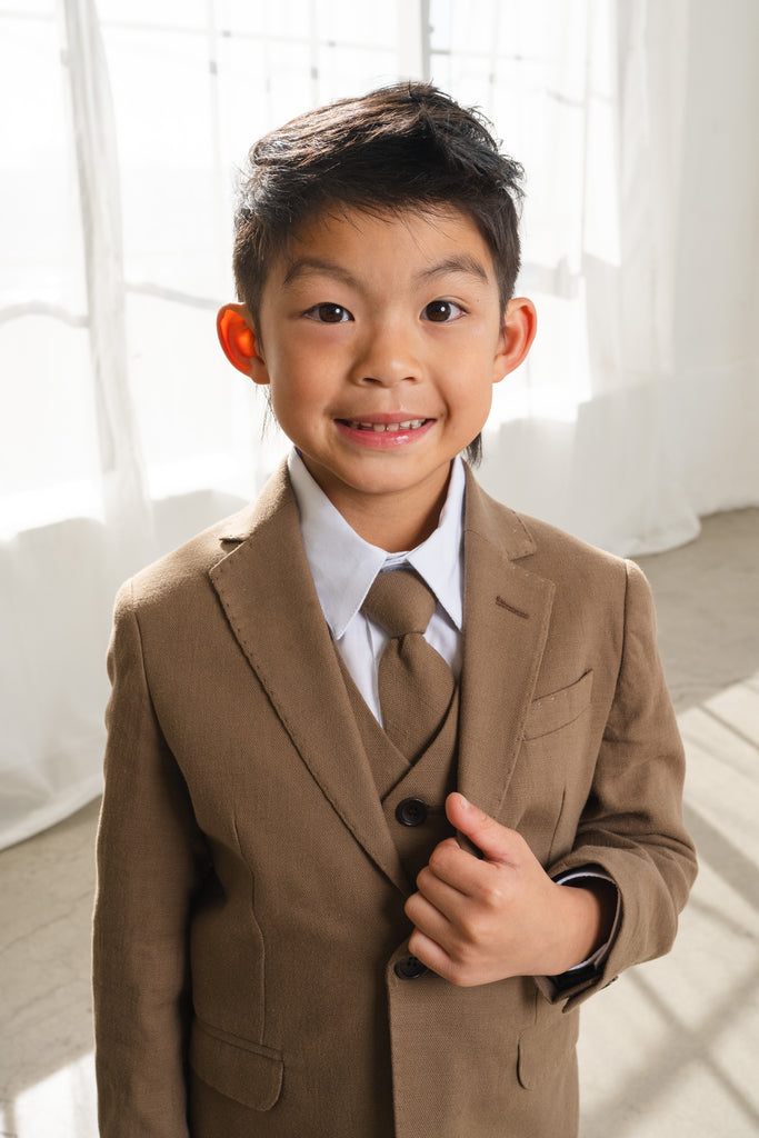 Boys Oasis Safari 5-Piece Slim Fit Suit - Brown Peanut Butter Collection Boys Oasis Safari 5-Piece Slim Fit Suit - Brown Peanut Butter Collection
