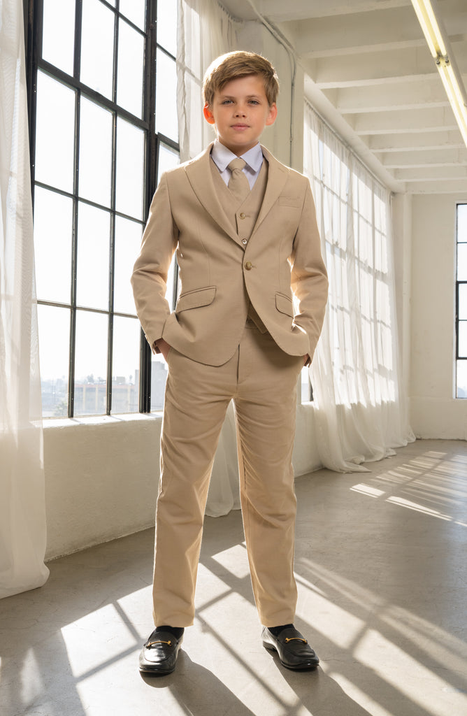 Boys Oasis Safari 5-Piece Slim Fit Suit - Tan