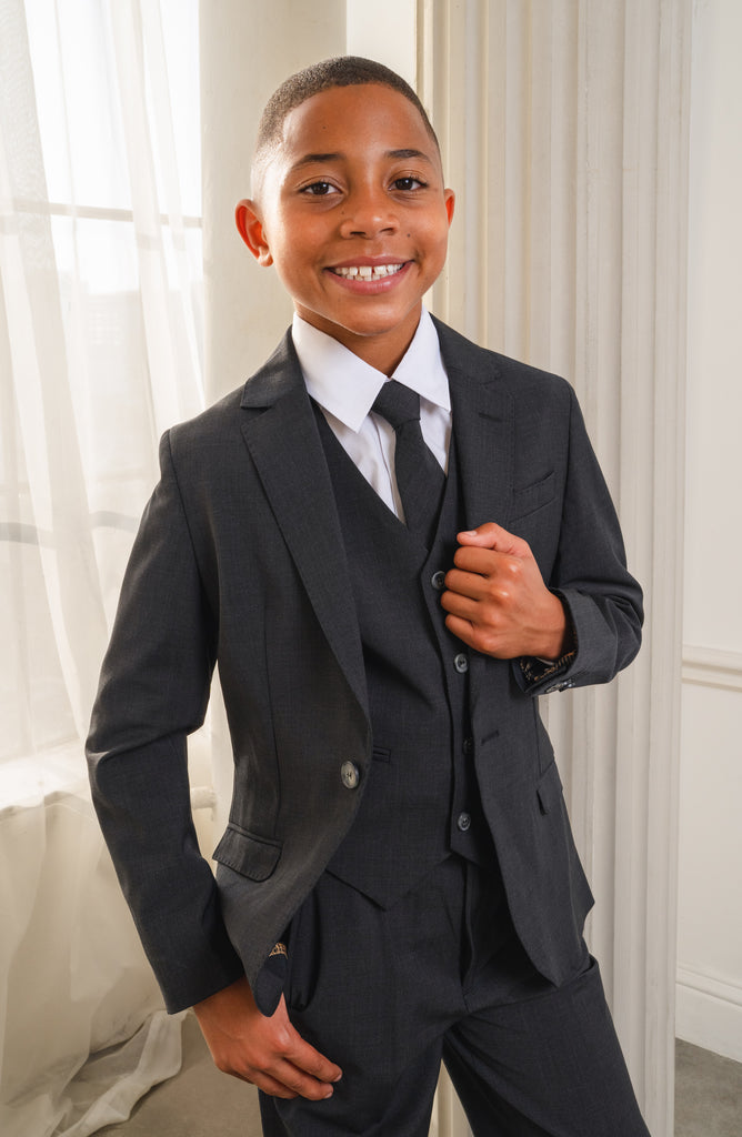 Boys Luxor 5-Piece Slim Fit Suit - Kem Charcoal