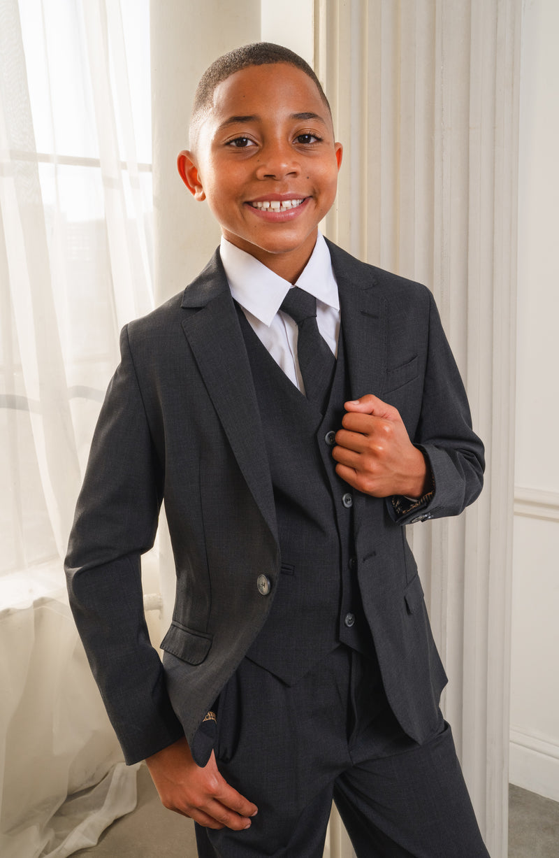 Boys Luxor 5-Piece Slim Fit Suit - Kem Charcoal