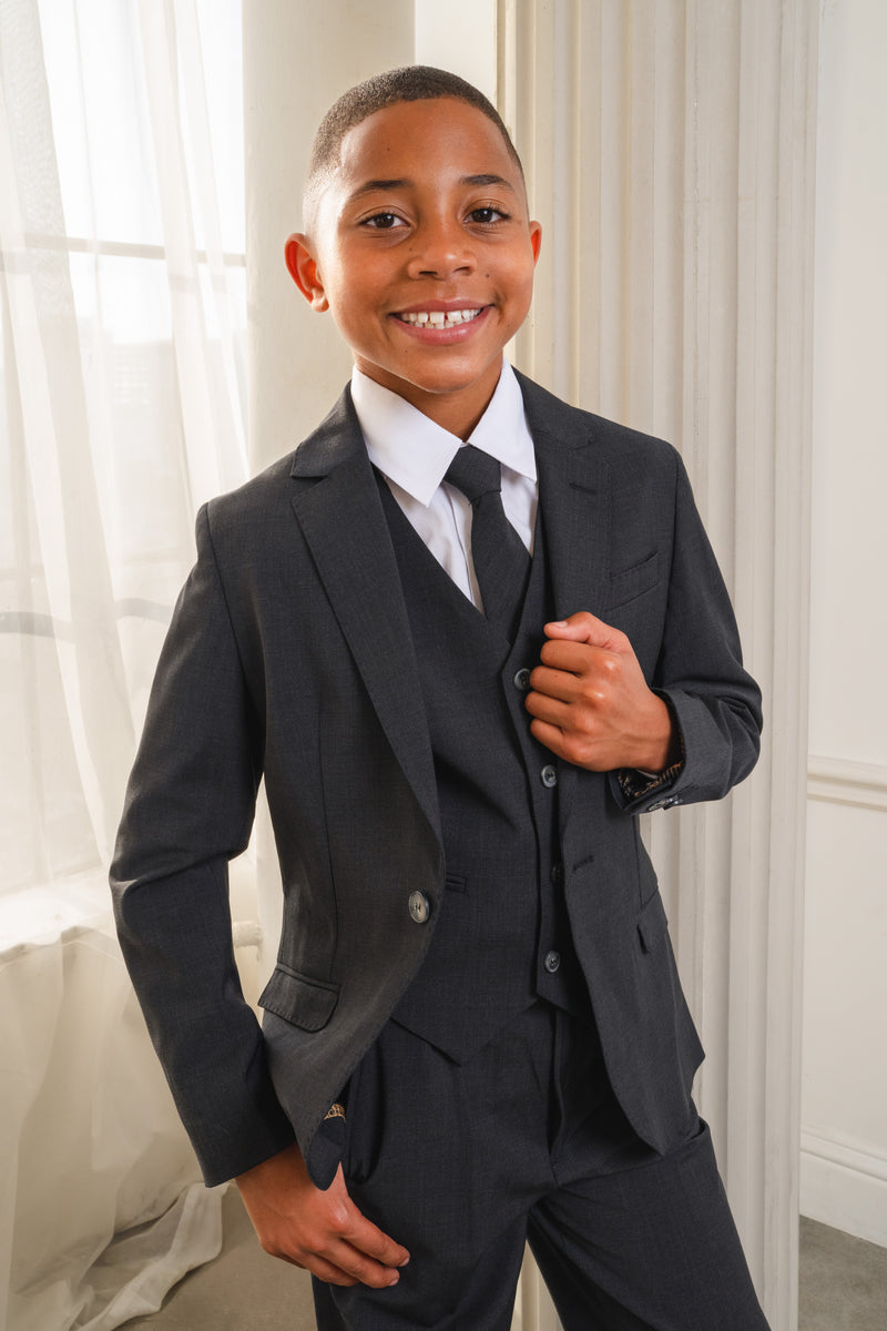 Boys Luxor 5-Piece Slim Fit Suit - Kem Charcoal