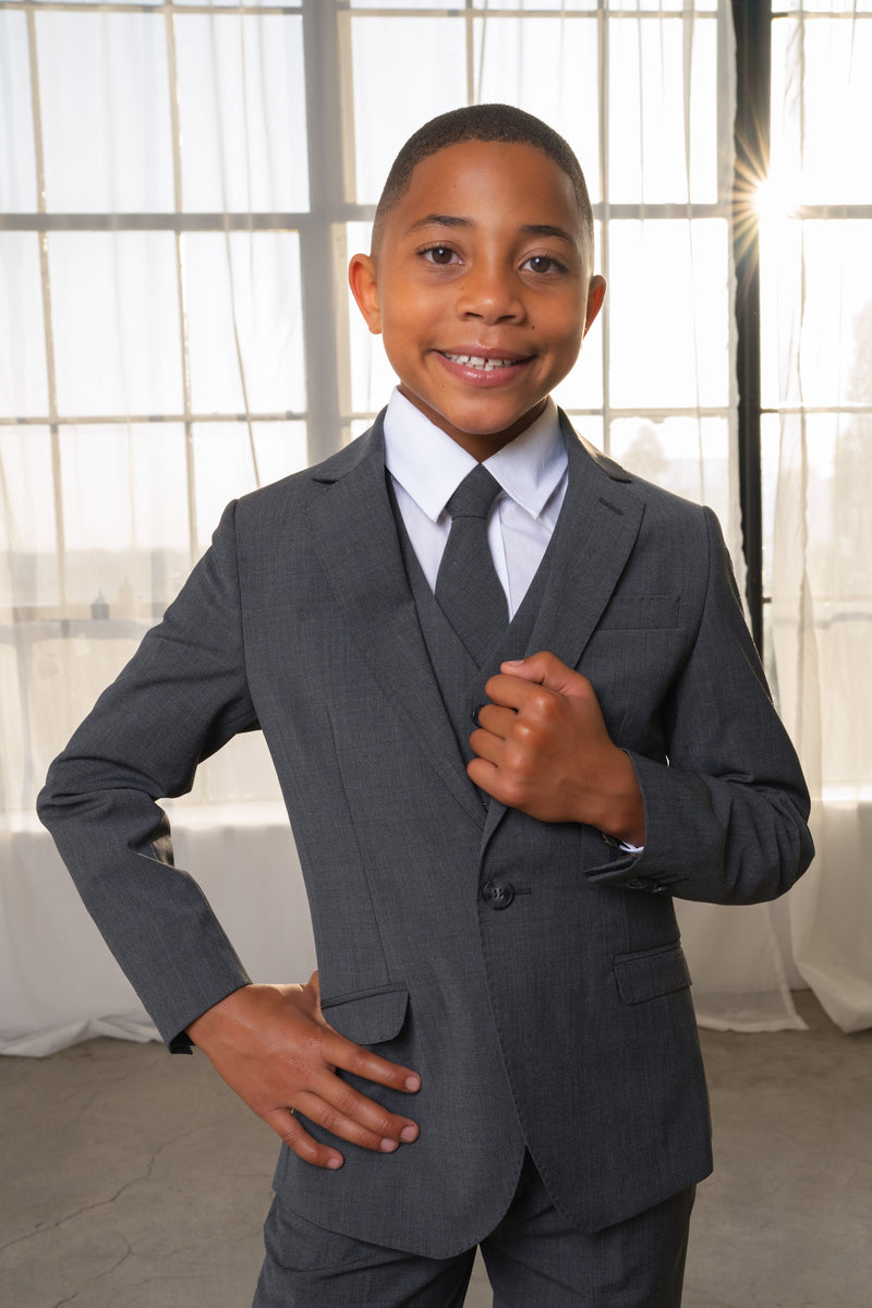 Boys Luxor 5-Piece Slim Fit Suit - Giza Charcoal