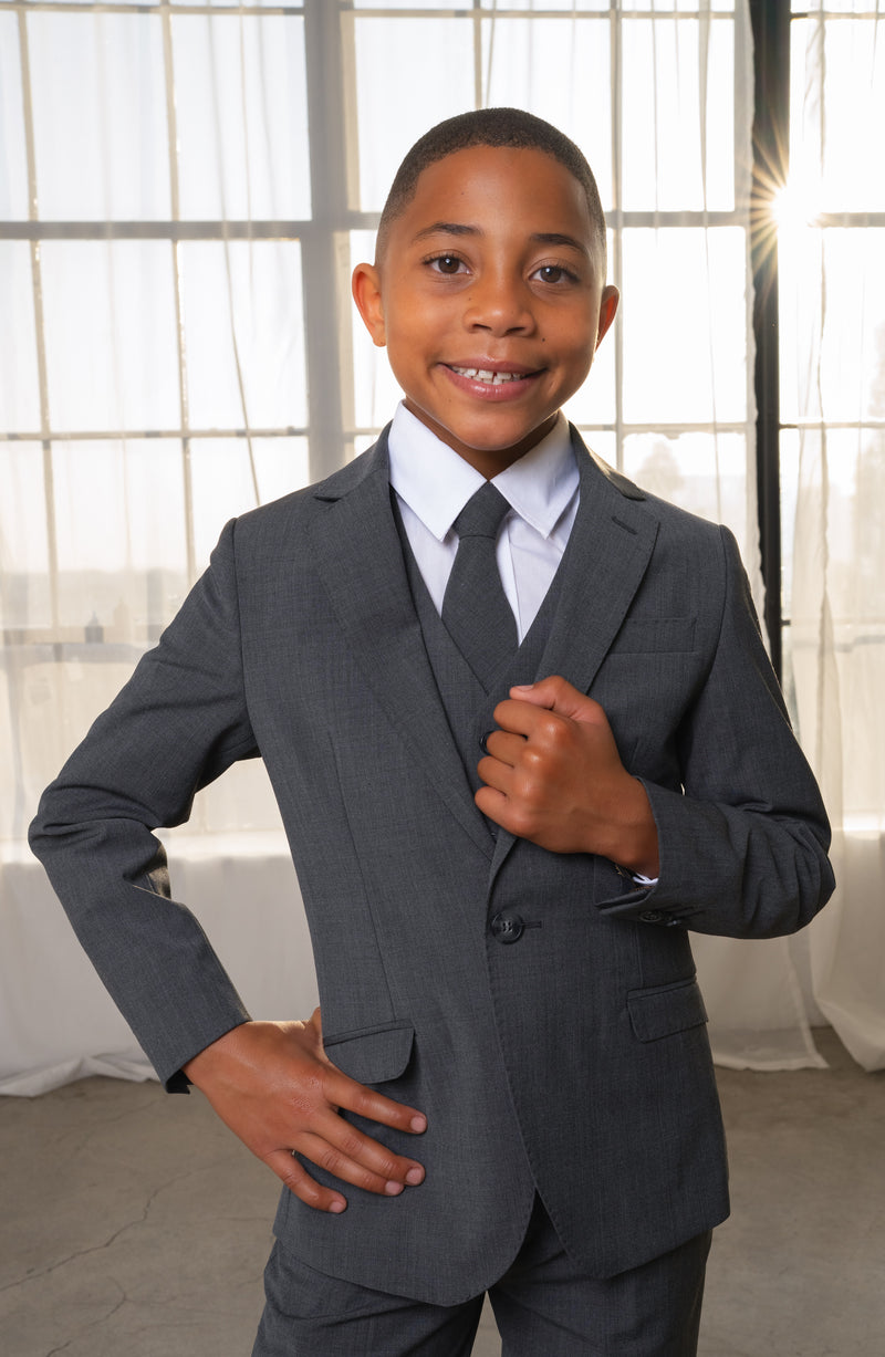 Boys Luxor 5-Piece Slim Fit Suit - Giza Charcoal