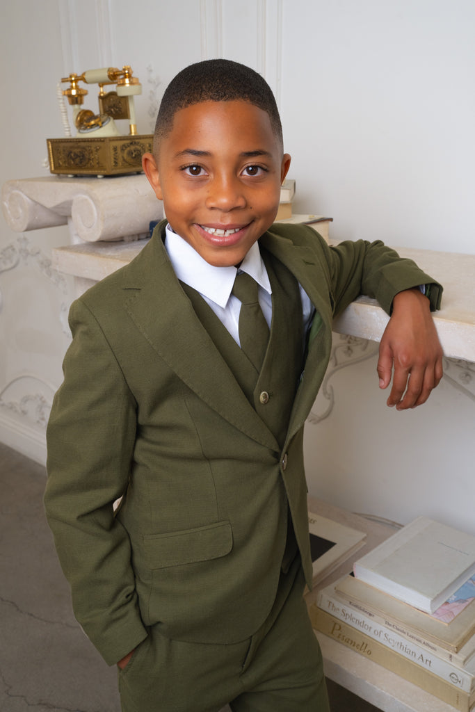 Boys Oasis Safari 5-Piece Slim Fit Suit - Olive