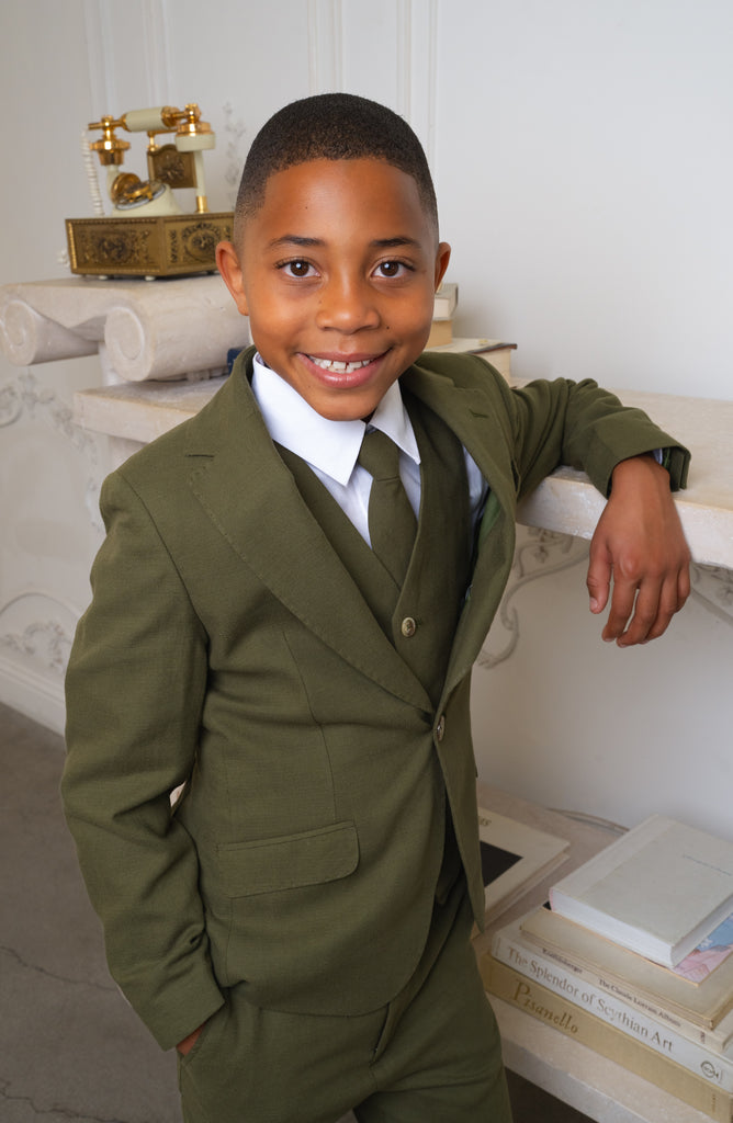 Boys Oasis Safari 5-Piece Slim Fit Suit - Olive