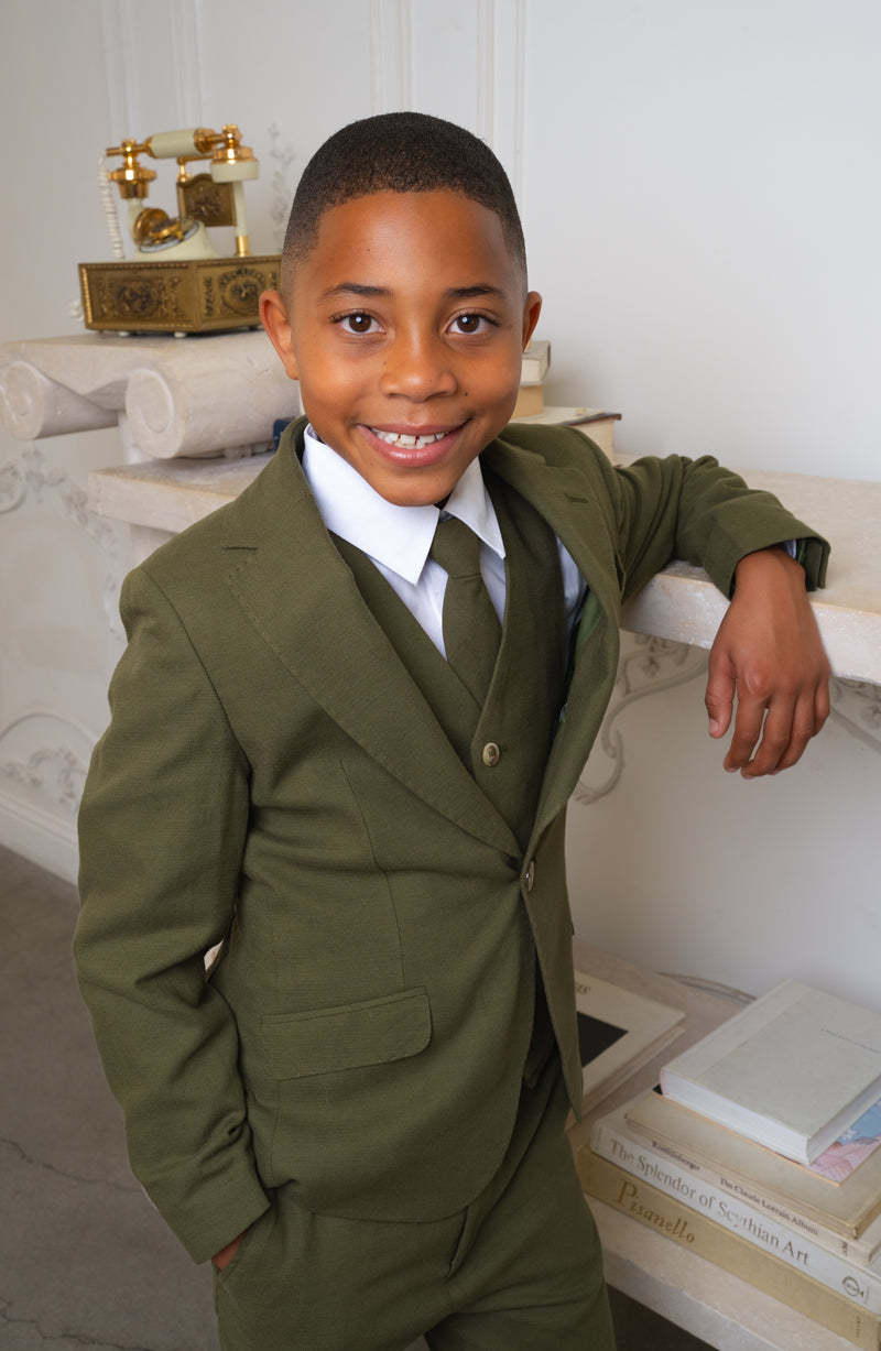 Boys Oasis Safari 5-Piece Slim Fit Suit - Olive