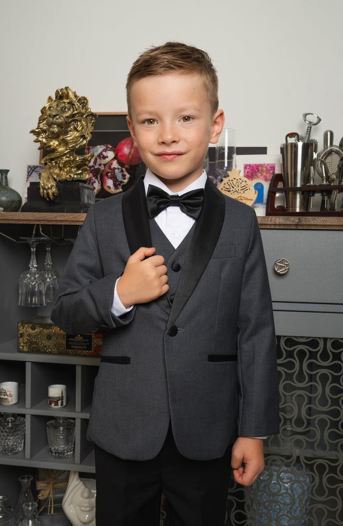 Boys Love & Angels 5-Piece Slim Fit Tuxedo - Charcoal