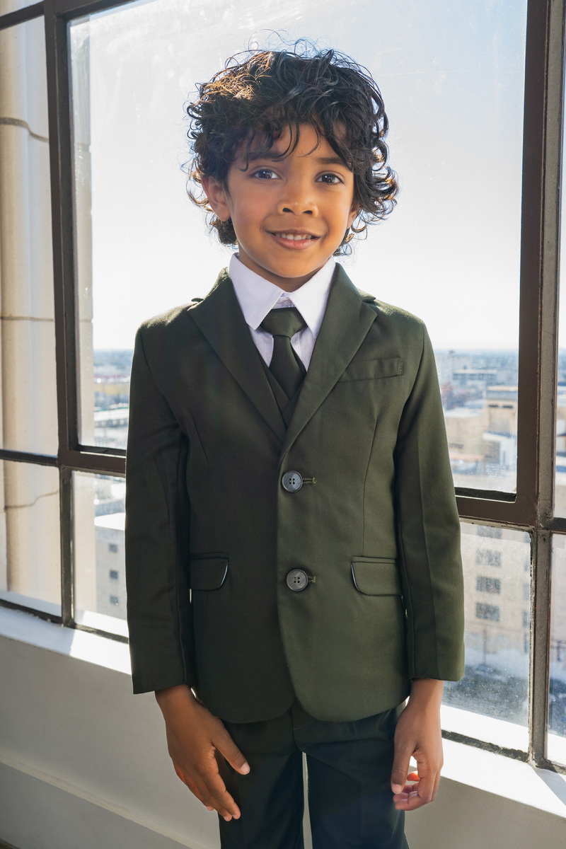 Boys 007 5-Piece Slim Fit Suit - Olive